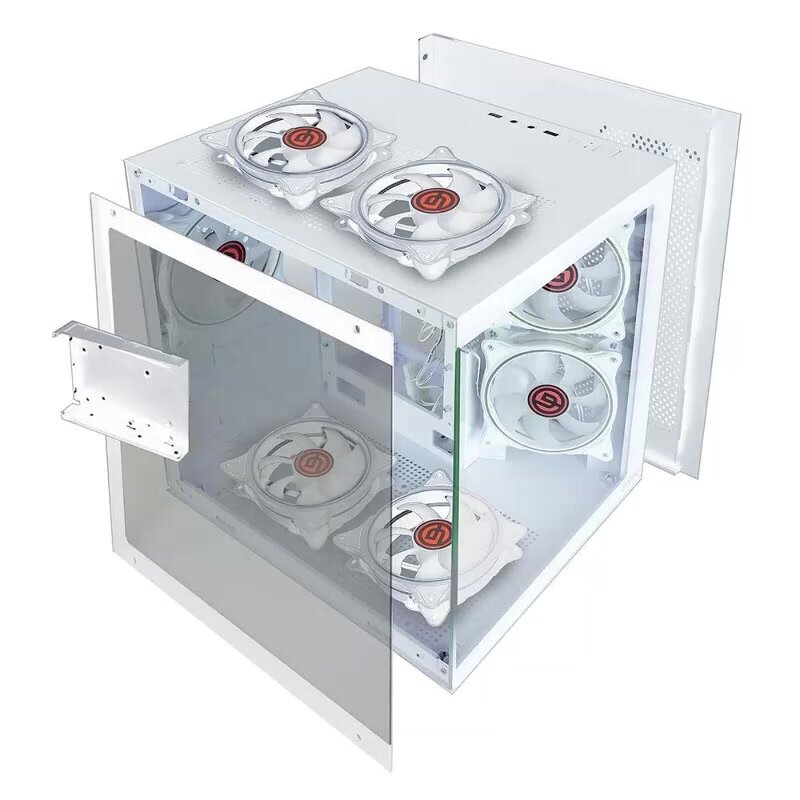 Корпус Ginzzu V200 mATX кубик, закаленное стекло (Белый) — фото 1
