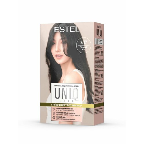 фото Estel ухаживающая краска-блеск для волос без аммиака uniq sense 3/17 тёмный шатен пепельно-коричневый
