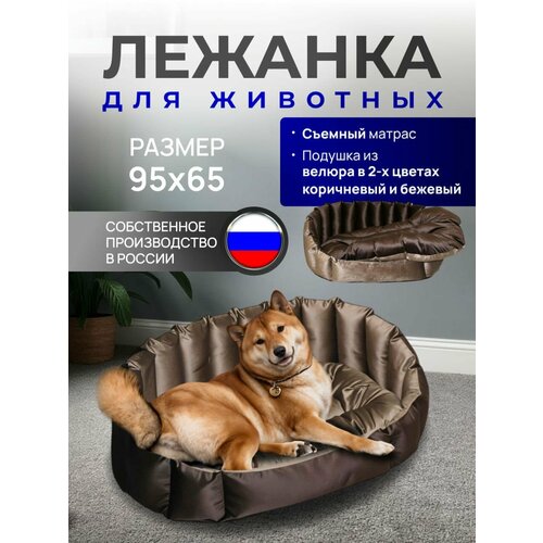 Лежанка для кошек и собак, овальная, двухсторонняя, велюр, со съемной подушкой, 95х65, лежак большой для животных крупных и средних пород