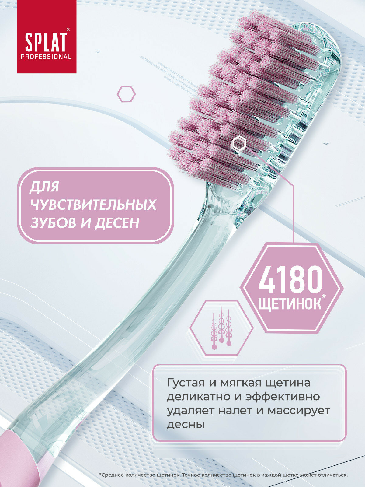 Картинки Зубная щетка Splat Clinic Care. Клиник для отбеливания зубов, мягкая голубая/розовая, 2 шт