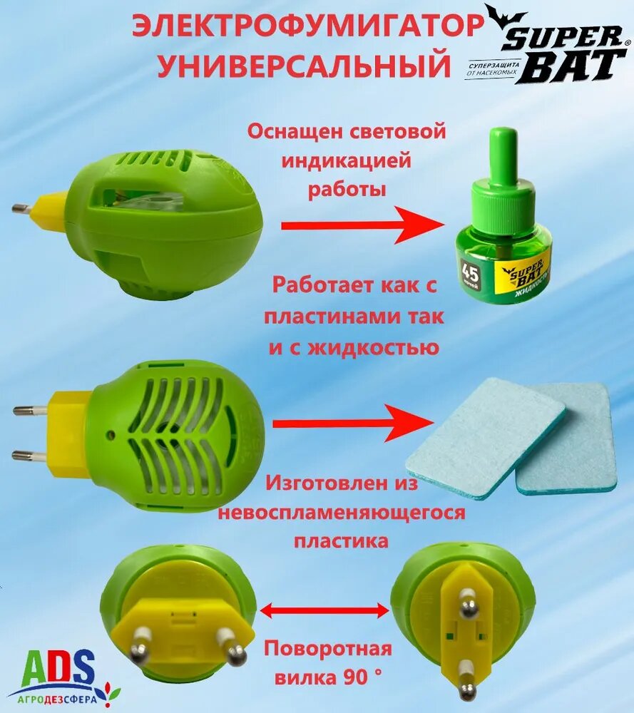 Электрический фумигатор, от комаров, 15 дней, 20м², синий, 50 г — фото 1
