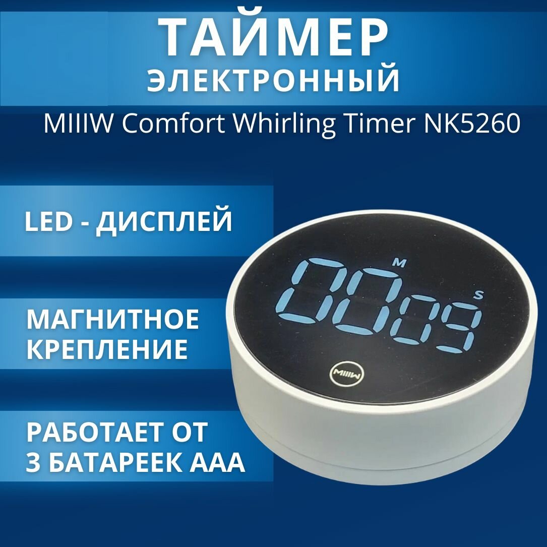Электронный кухонный таймер Xiaomi MIIIW Comfort Whirling Timer NK5260 с магнитным креплением и ярким дисплеем для удобного отсчета времени при готовке
