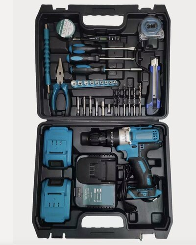 Изображение товара Шуруповерт аккумуляторный с набором, в жестком кейсе, синий/черный