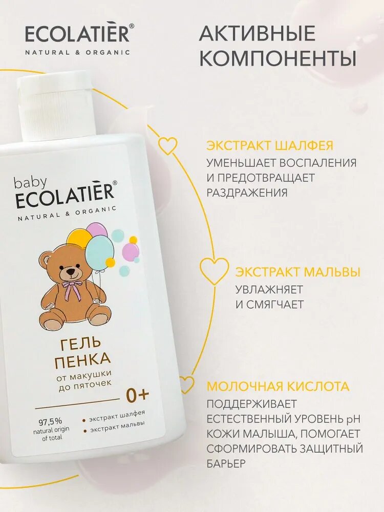 Изображение Гель-пенка для купания Ecolatier Baby "От макушки до пяточек", 250мл