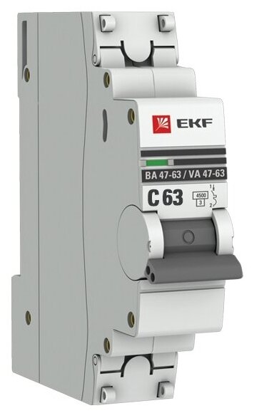 Выключатель автоматический модульный 1п C 63А 4.5кА ВА 47-63 PROxima EKF mcb4763-1-63C-pro( 2 шт. уп.)