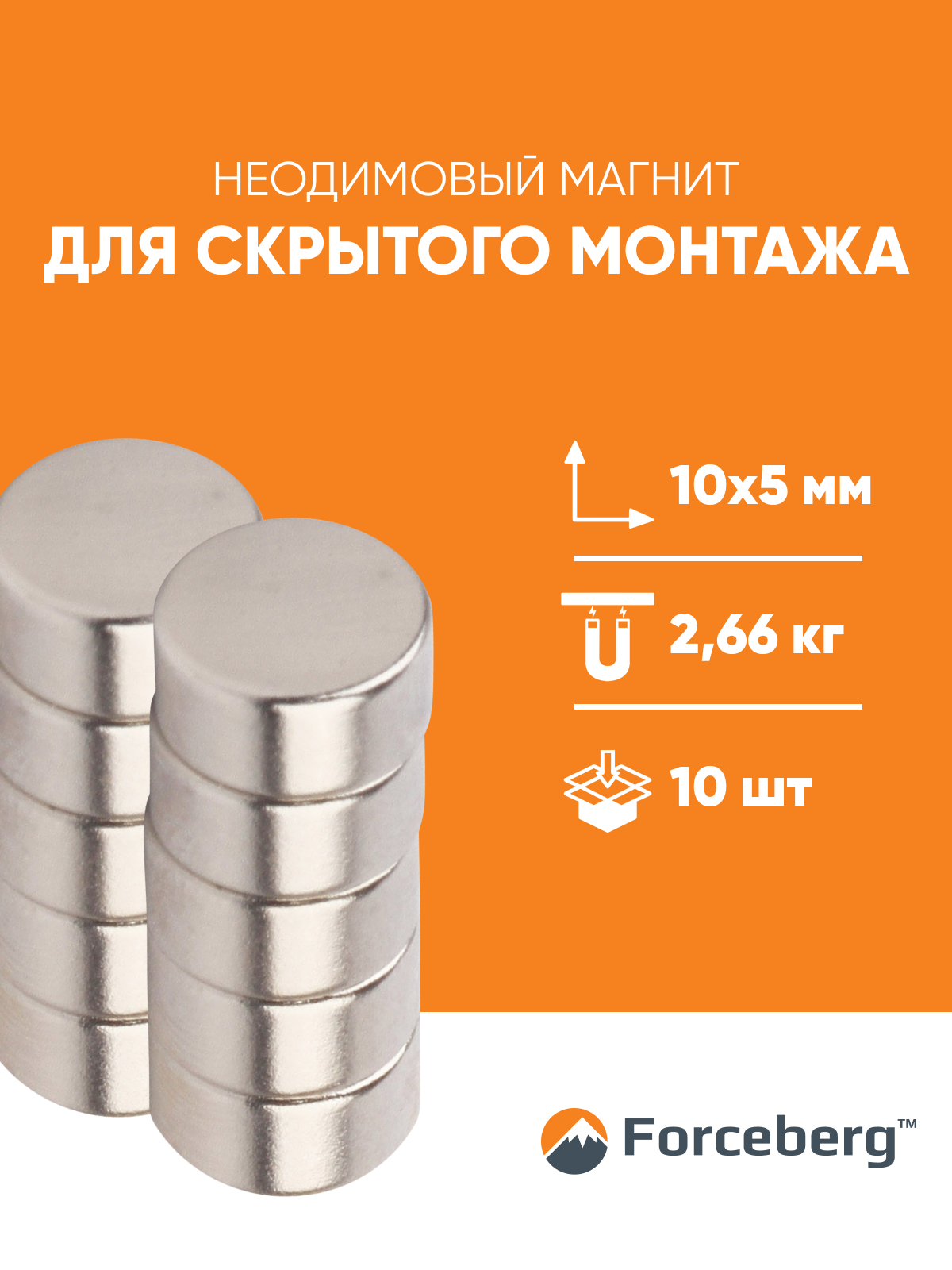 Неодимовый магнит Forceberg 10×5 мм (10 шт.) — дисковые магниты для творчества ремонта и инструментов