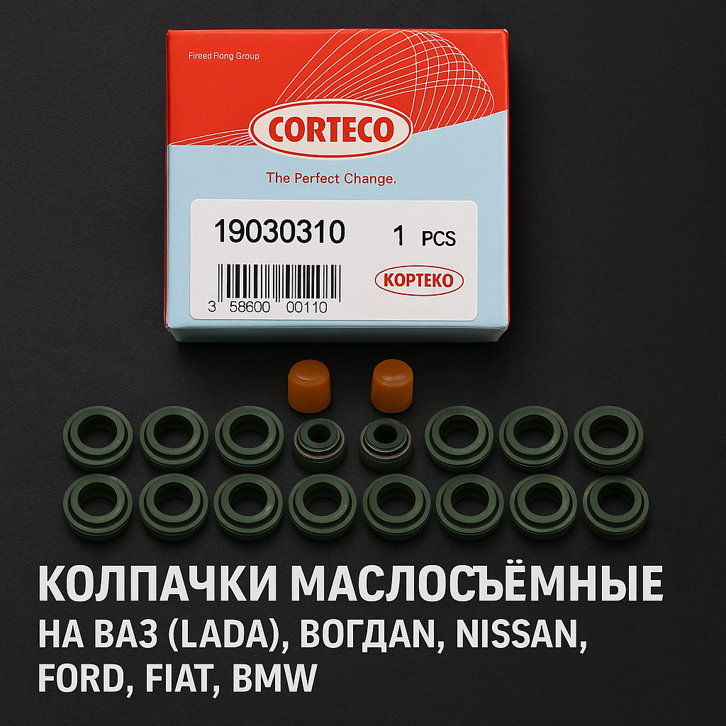 Колпачки маслосъемные Corteco на ВАЗ (LADA)/ Богдан/ Nissan/ Ford/ FIAT/ BMW, АРТ; 19030310