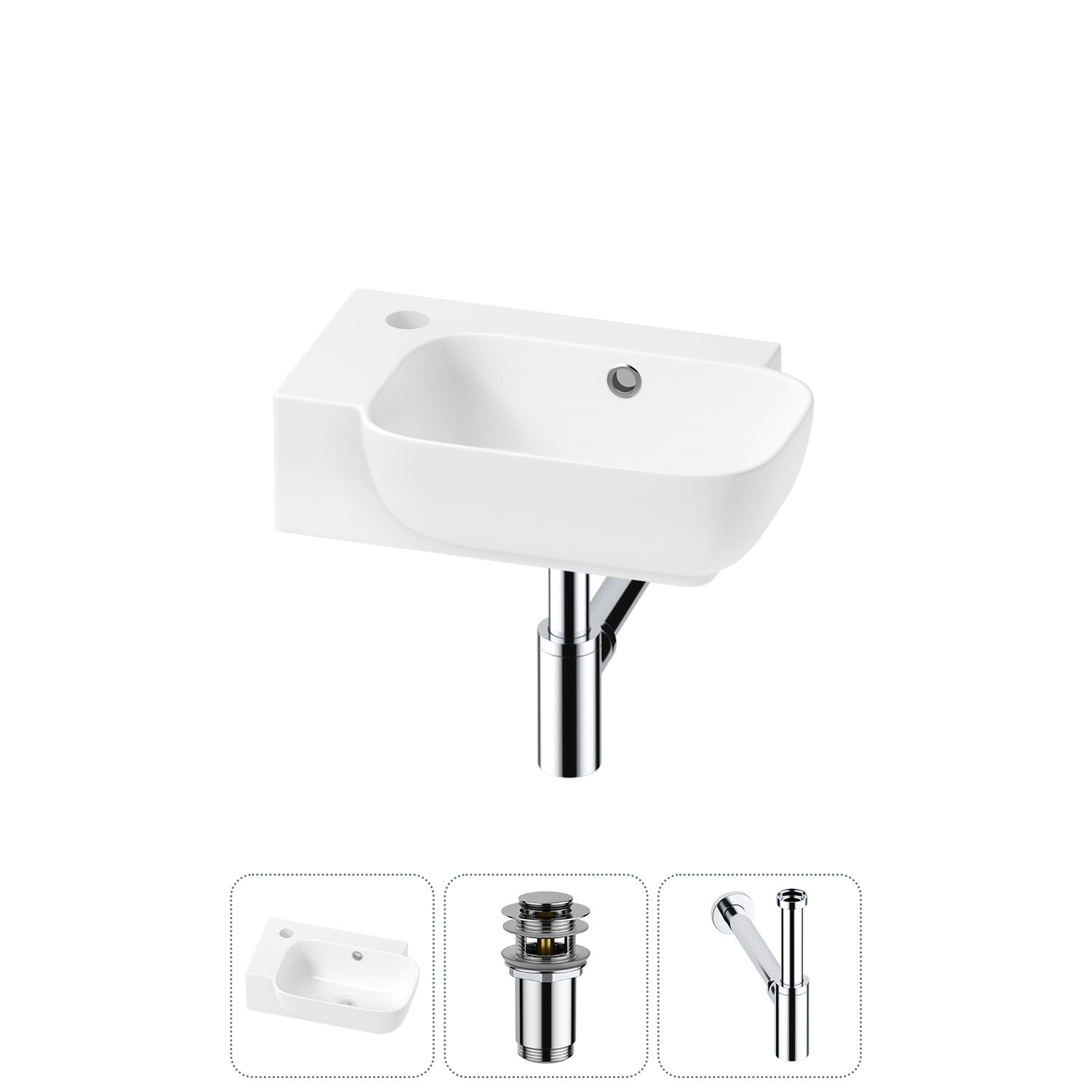 Подвесная или накладная раковина в ванную комнату Lavinia Boho Bathroom Sink 20216389R в наборе 3 в 1: раковина 40 см в цвете белый глянец, донный клапан, сифон