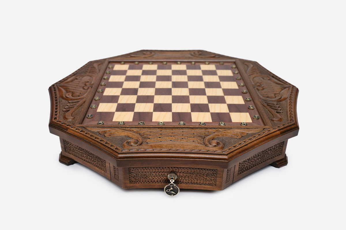 Резные шахматы Handle Brand "10 углов", ручная работа, дерево, коричневые — фото 1