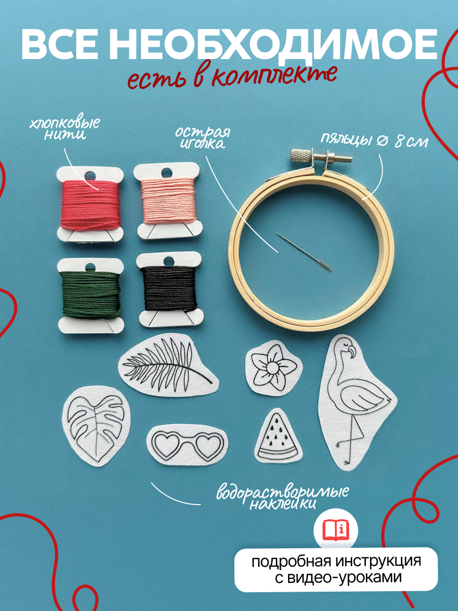 Набор для вышивания на одежде Не белый лист "Summer vibes" вышивка на одежде, водорастворимая канва — фото 1