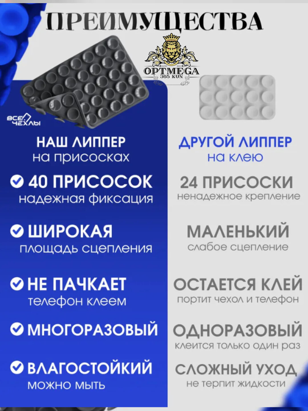 Липучка, держатель для телефона, липпер, с присосками на телефон — фото 1