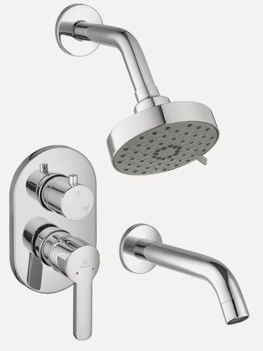 Изображение товара Встроенный смеситель для ванны двухфункциональный с тропическим душем диаметром 10 см, цвет глянцевый хромированный