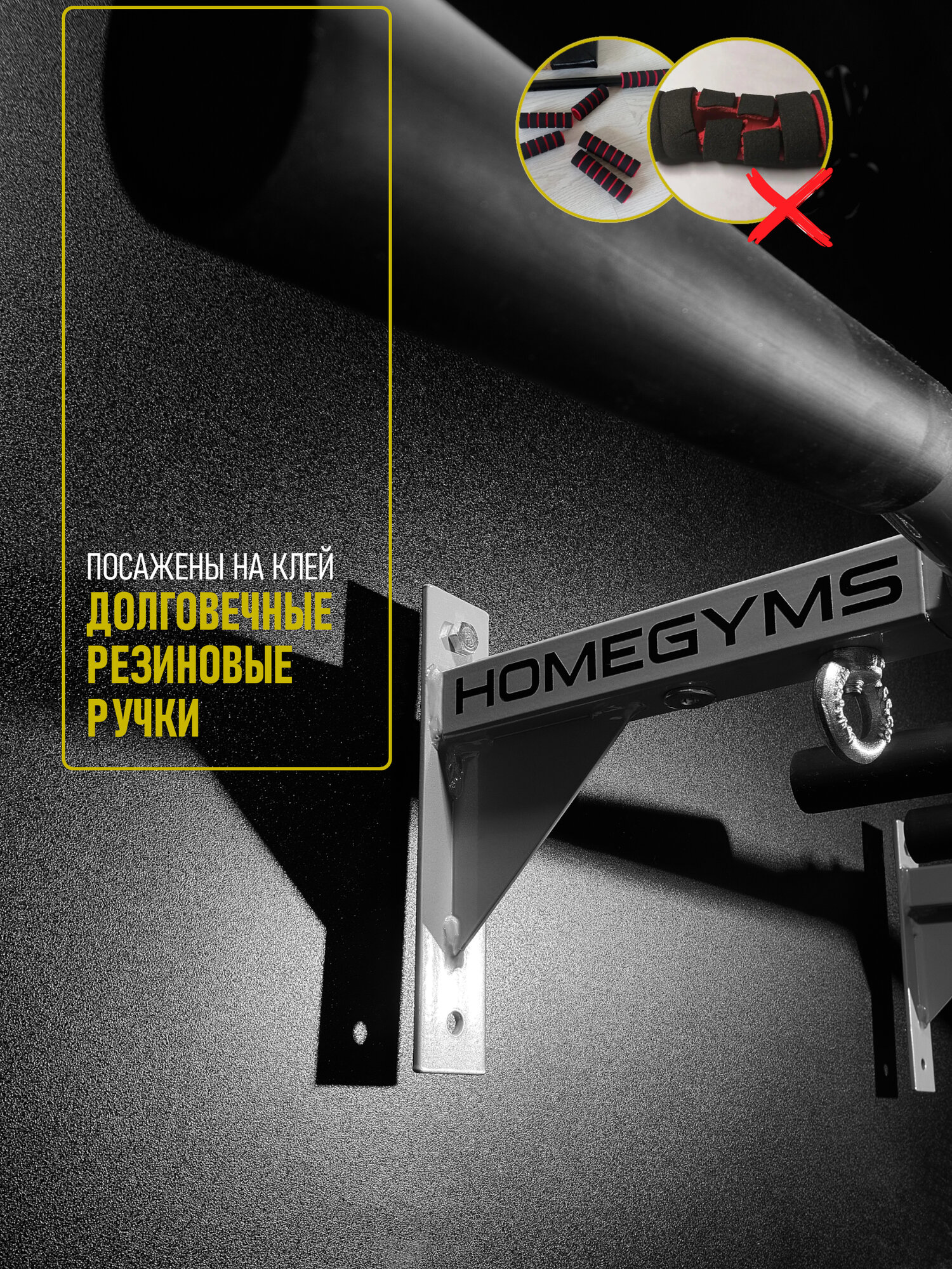Турник наддверный HOMEGYMS, усиленный, 3 хвата, серый, для дома — фото 1
