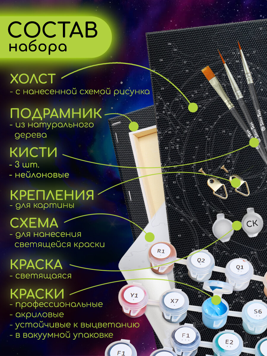 Картина по номерам на черном холсте со светящейся краской (40х50) полосатая компания (20 цветов) BFH0002 — фото 1
