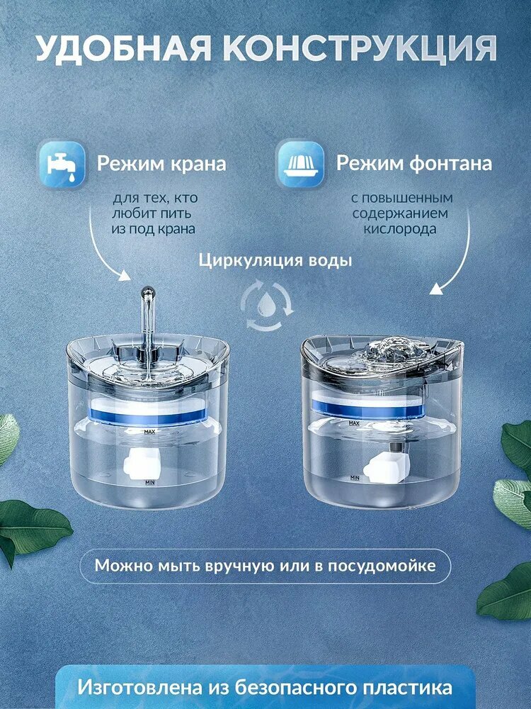 Изображение Автоматическая поилка для кошек фонтан с датчиком движения. Поилка фонтан для кошек и собак беспроводная