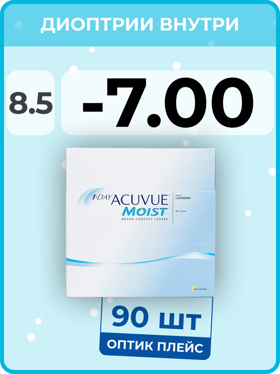 Контактные линзы ACUVUE 1-Day Moist (90 линз) -7.00 R 8.5, однодневные, прозрачные
