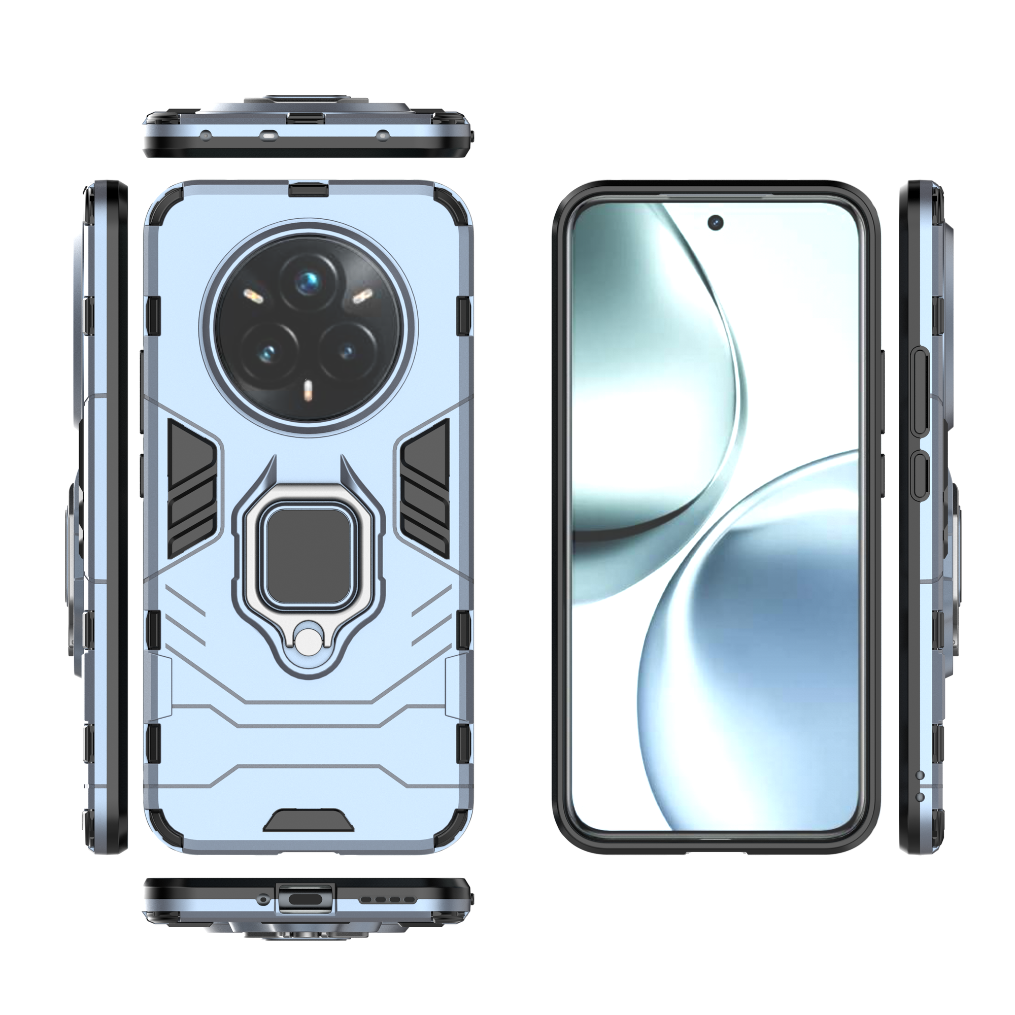 Подходит для Realme 14 Pro Plus 5G/Реалми 14 Про+ 5G Чехол для телефона с защитой камеры и с подставкой противоударный, Realme 14 Pro+ 5G, подставка, soft touch,360° Полная защита, резина, пластик,