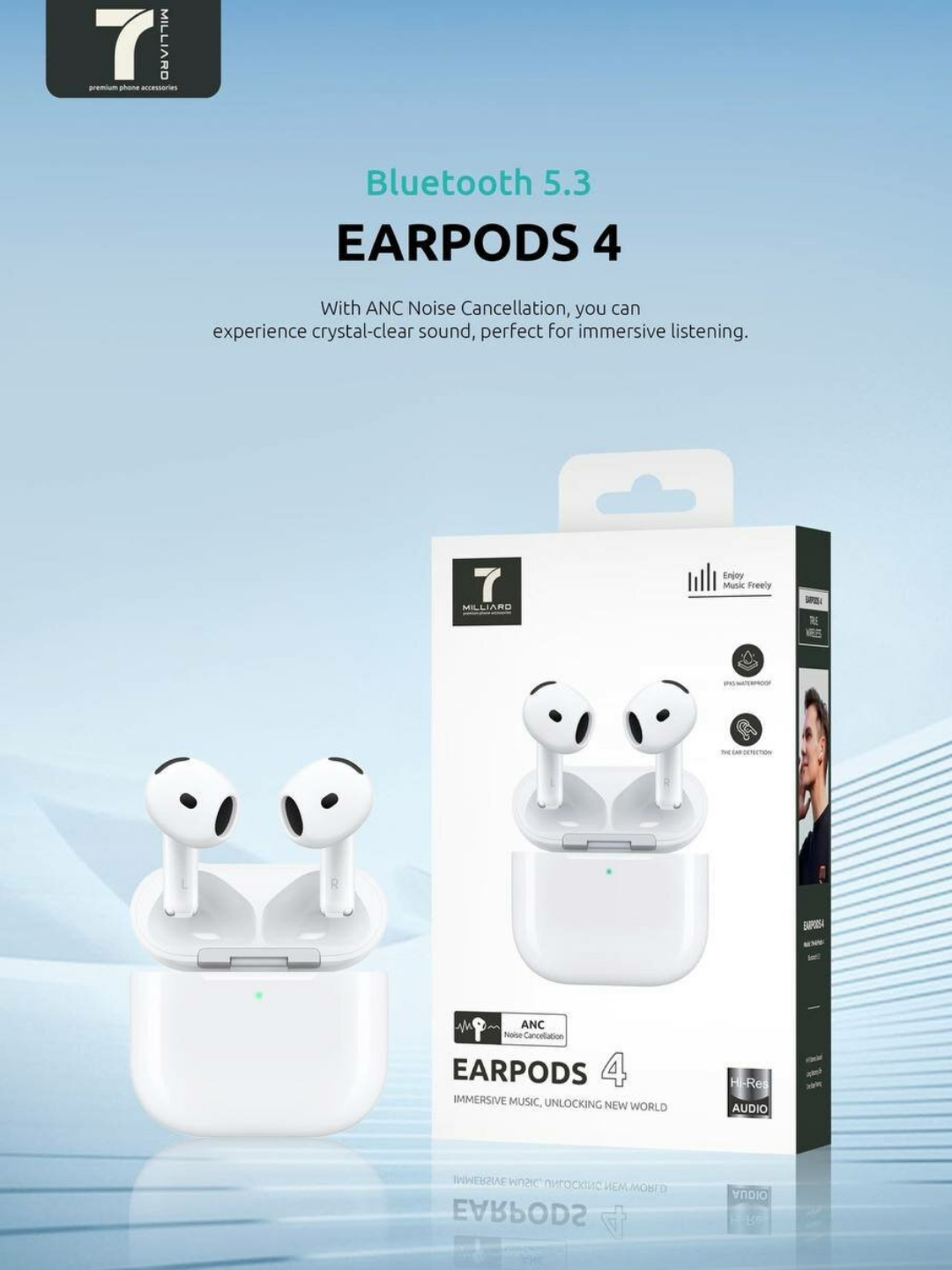 7 Milliard Earpods 4 White – Bluetooth TWS наушники, удобный дизайн, совместимы с iOS и Android