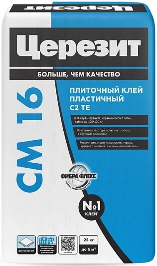 Клей для Всех Видов Плитки 25кг Ceresit CM 16 Серый Эластичный для Внутренних и Наружных Работ / Церезит СМ 16.