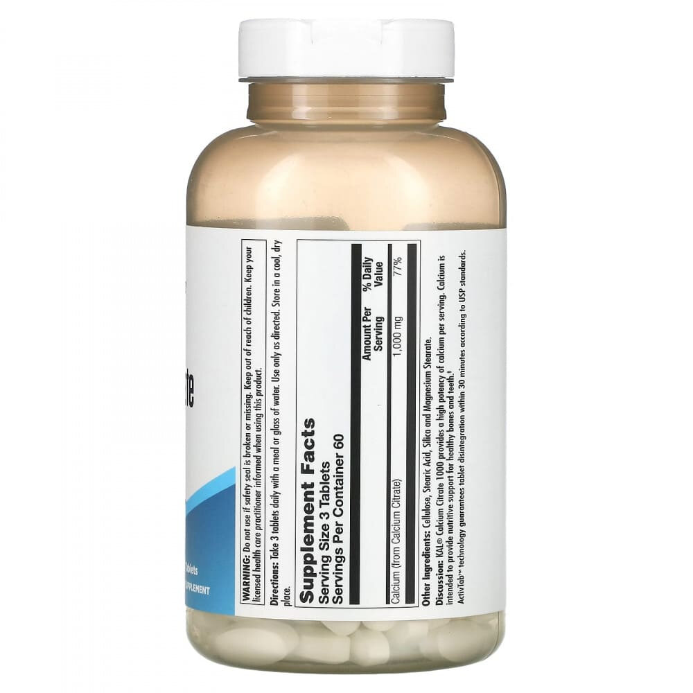 Картинки KAL Calcium Citrate, Цитрат Кальция 1000 мг 180 таблеток