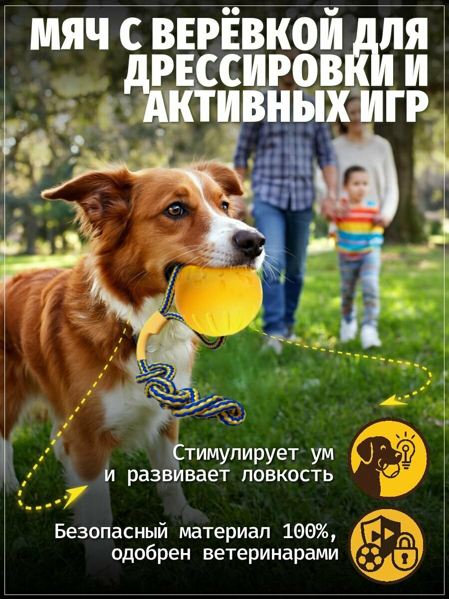 Мяч на веревке для собак из EVA 7см игрушка для мелких и средних пород игрушка для щенков и активных собак