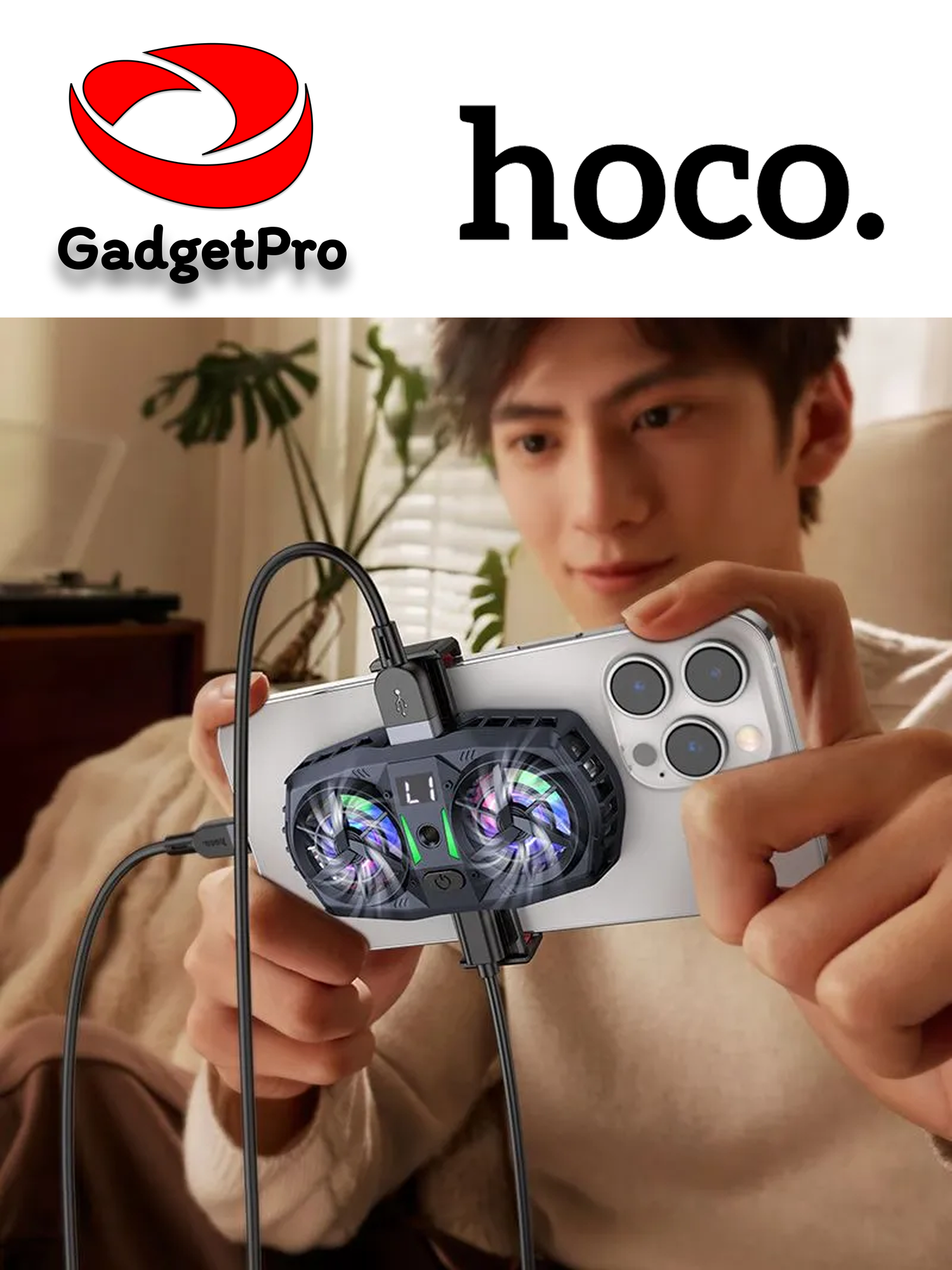 Охлаждающий кулер Hoco GM36 для смартфона, 2 вентилятора, 3 скорости, USB выход