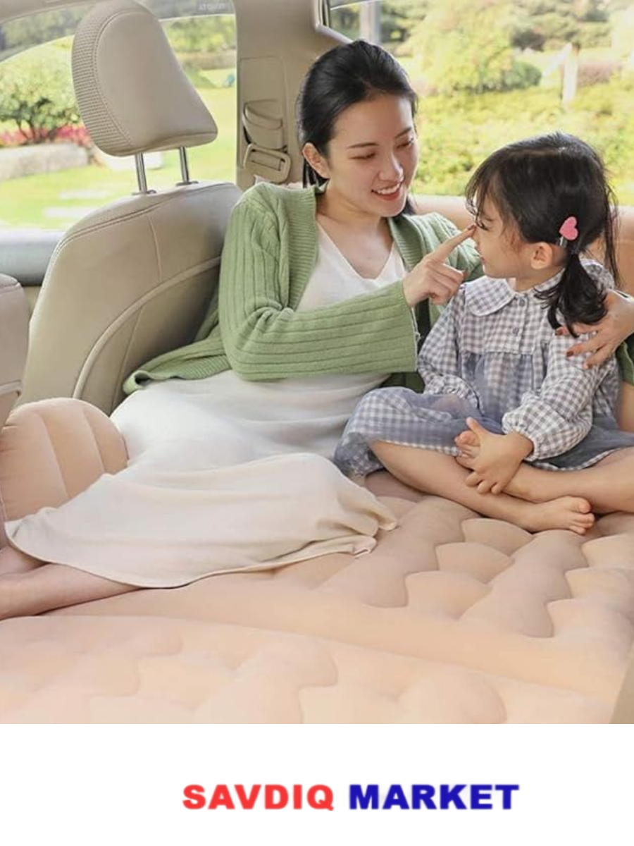 Матрас надувной на заднее сиденье автомобиля с насосом и ремкомплеком, 135х80 см, бежевый — фото 1