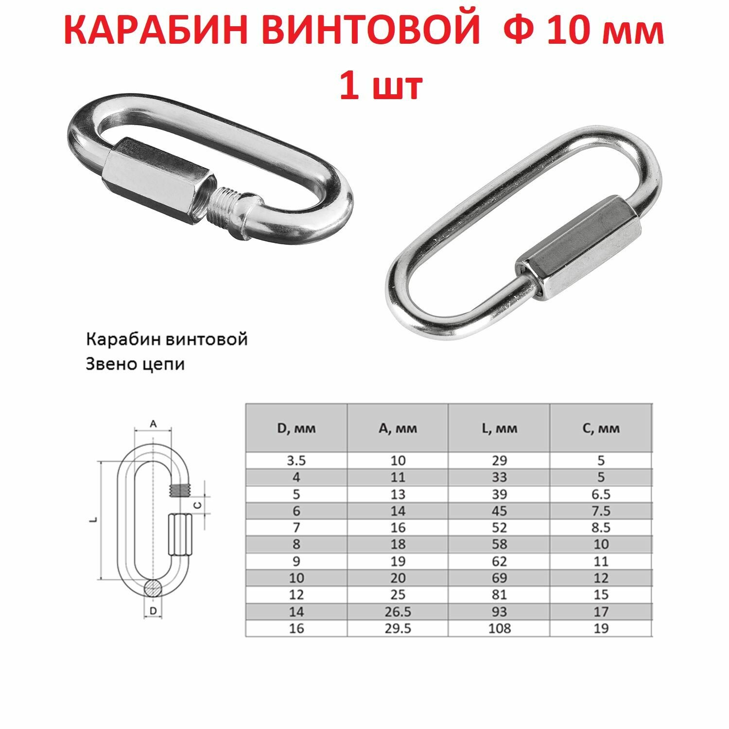 Карабин винтовой 10 мм ( 1 шт )
