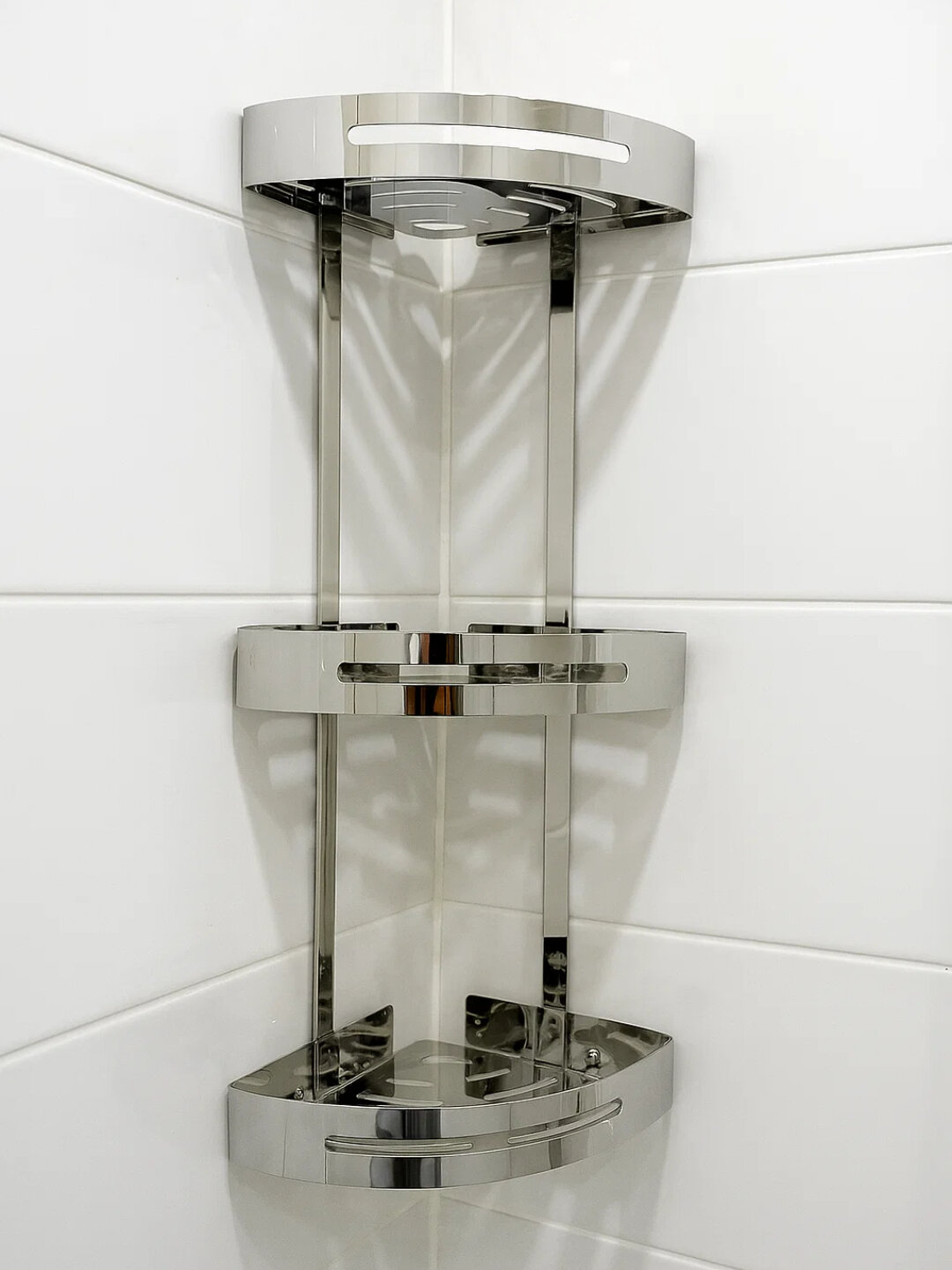 Трёхъярусная, угловая полка для ванной, из нержавеющей стали