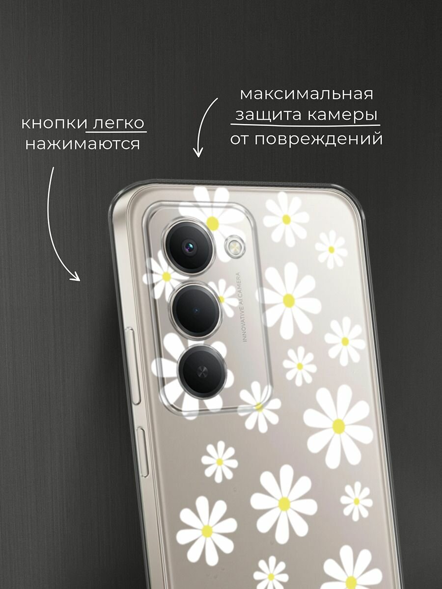 Чехол на Xiaomi Redmi 15 / Сяоми Редми 15 с принтом "Большие ромашки", прозрачный — фото 1