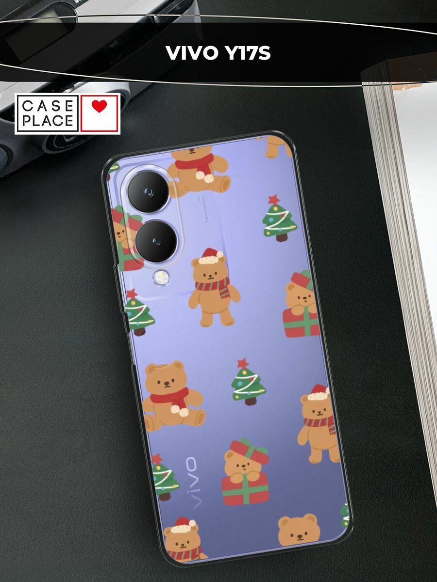 Чехол на Vivo Y17s / Виво Y17s с принтом "Игрушечный новогодний мишка", прозрачный