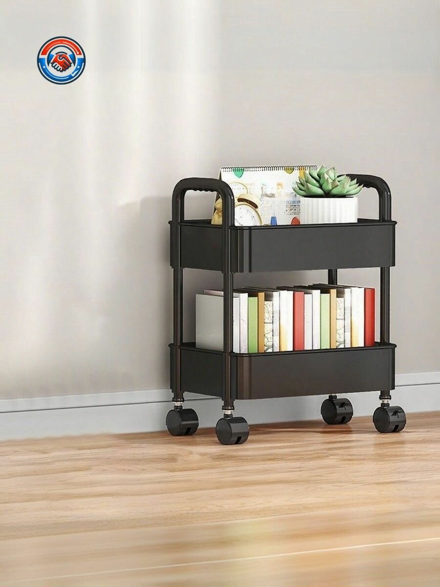 Черная напольная полка на колесиках 4 яруса, универсальная пластиковая тележка для кухни, ванной, гостиной, удобный органайзер для продуктов, книг и игрушек, компактная и легко моющаяся