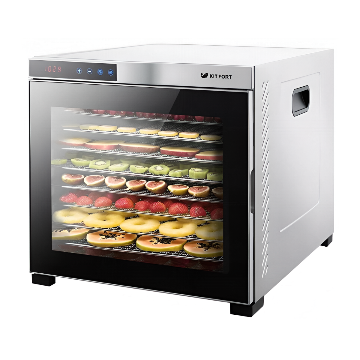 Сушилка электрическая Kitfort КТ-1910 (10 поддонов) серебристый, для овощей, фруктов, грибов, 1кВт, 10 поддонов