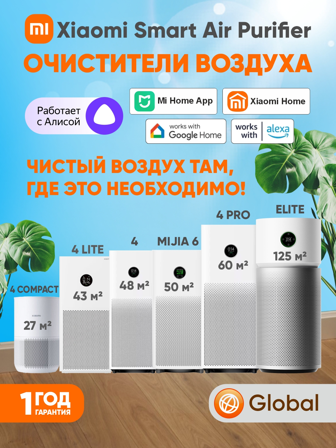 Умный очиститель воздуха Xiaomi Smart Air Purifier 4 Compact BHR5860EU, 27 кв. м, HEPA фильтр, Global