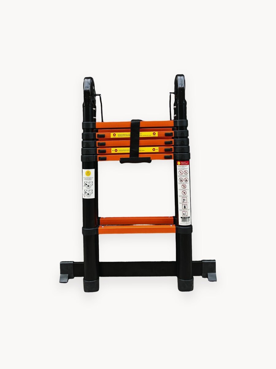 Телескопическая стремянка-лестница из стали полесад Стандарт 3,8 м,12 ступеней, нагрузка до 150 кг