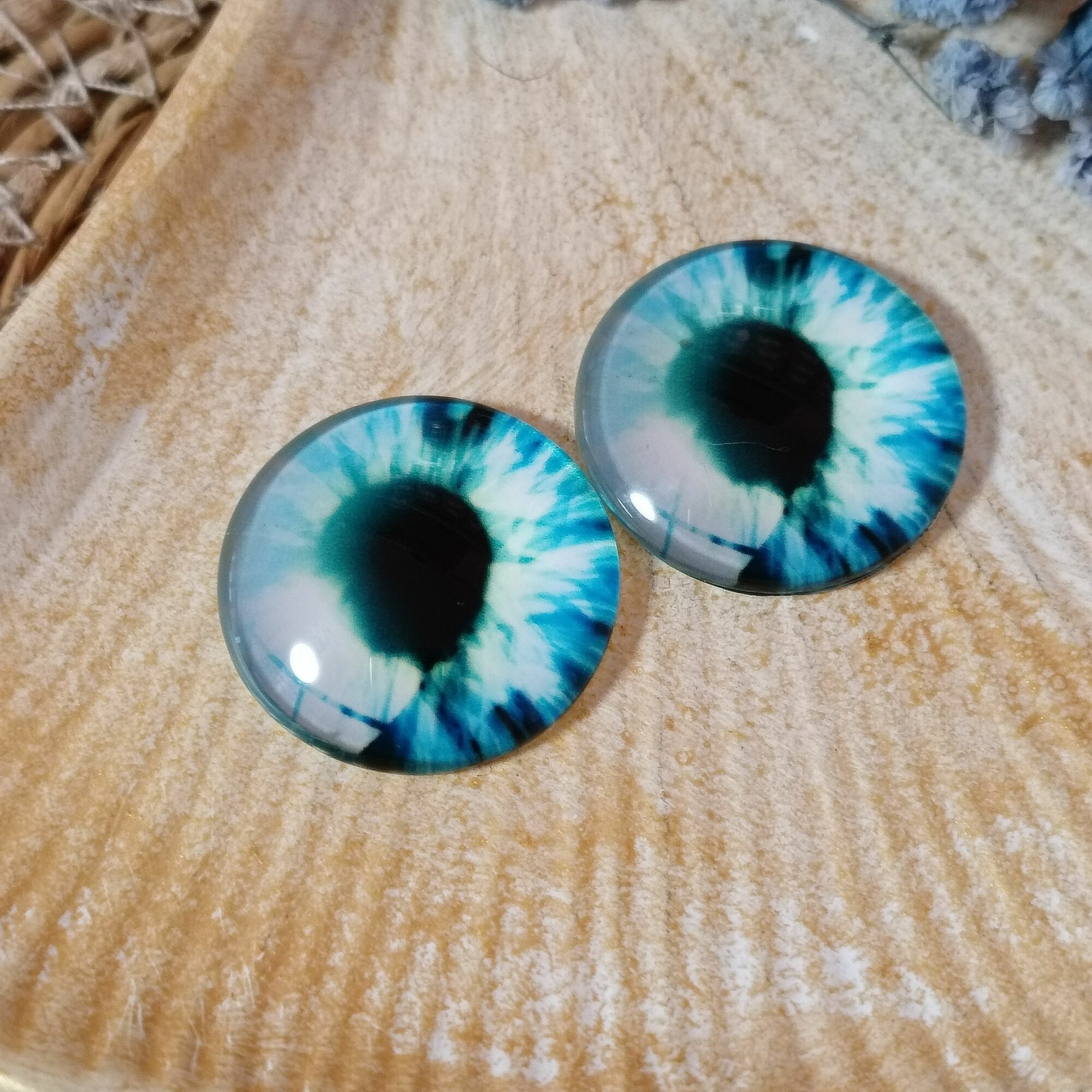 Глаза стеклянные кабошоны для игрушек 25мм 2шт — фото 1