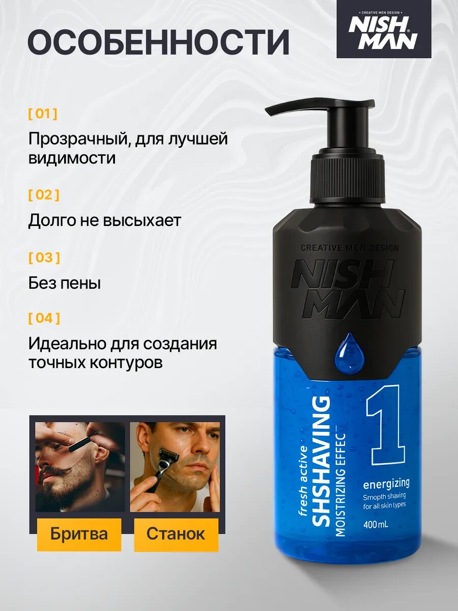 Картинки Гель для бритья мужской NISHMAN 01, свежий морской аромат, 400 мл