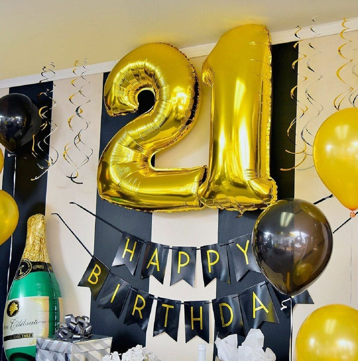 Шар воздушный фольгированный Цифра 21, цвет золотой 42"/106 см (шз2)(шз1)