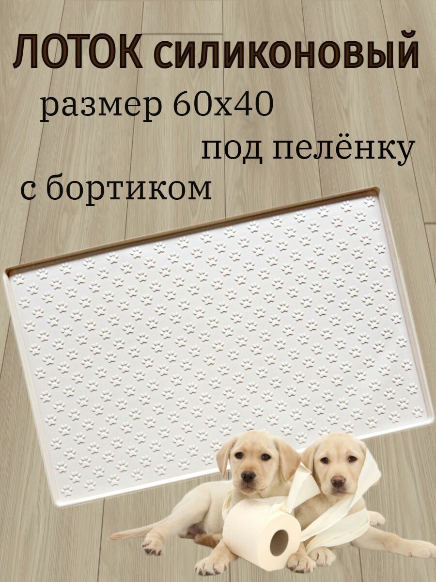 Лоток для собак под пеленку 40х60 коврик силиконовый с бортиком кремовый
