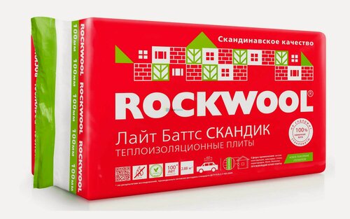 Изображение товара Утеплитель Rockwool Лайт Баттс Скандик 800х600х100 мм (1 упак/6 листов/ 2,88м2)