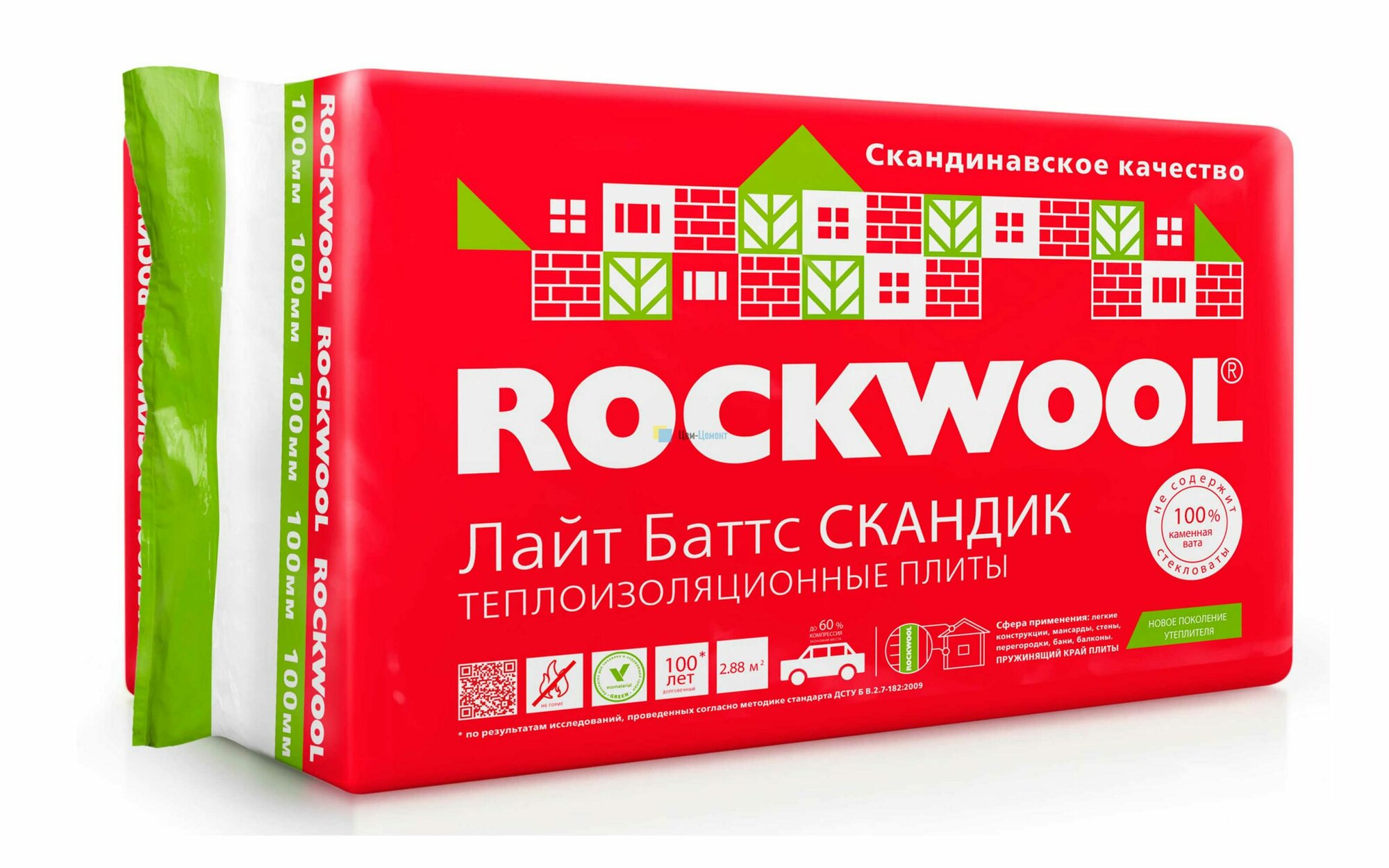 Утеплитель Rockwool Лайт Баттс Скандик 800х600х100 мм (1 упак/6 листов/ 288м2)