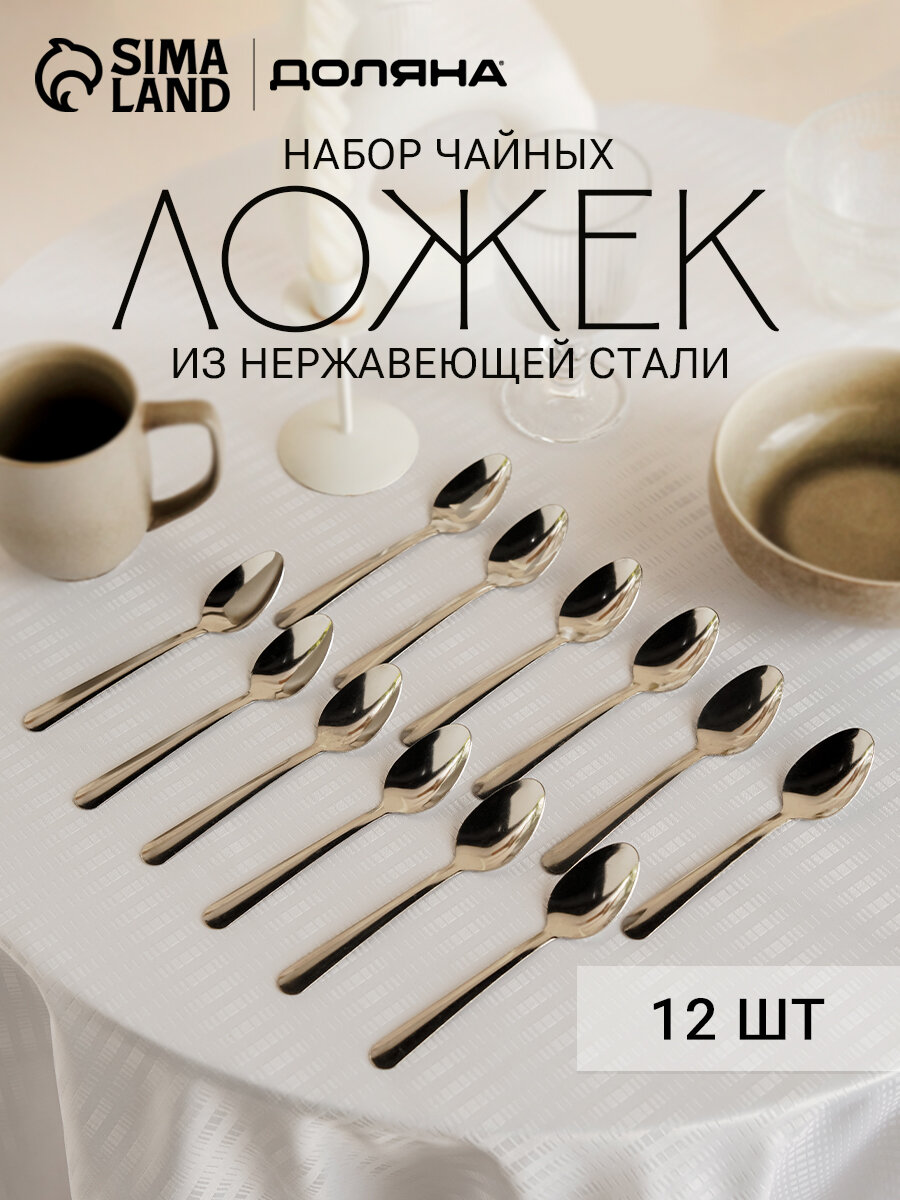 Ложки чайные из нержавеющей стали «Паррито», h=15 см, 12 шт.