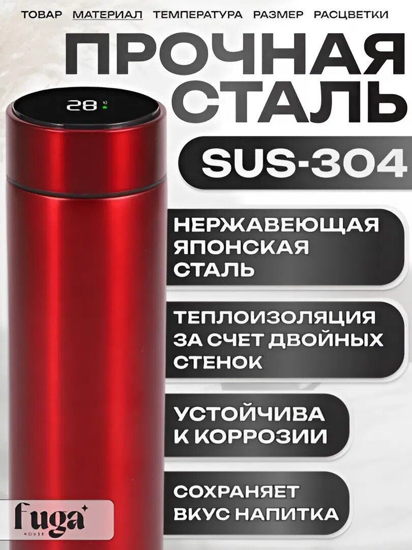 Умный термос с LED-дисплеем 0.5 л – сохраняет тепло и холод, с трубочкой, для детей — фото 1