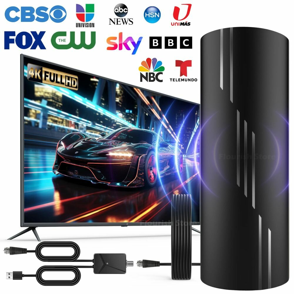 Телевизионная антенна с дальностью действия 3000 миль мощная для местных каналов с усилителем сигнала водонепроницаемая конструкция коаксиальный кабель 33 фута 4K1080p