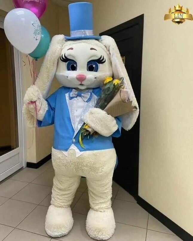 Карнавальный костюм, Ростовая кукла, Симпатичный заяц-кролик в синем костюме-H6x