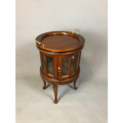 фото Шкаф для напитков domkorleone круглый, с подносом с ручками, красное дерево (mahogany wood), цвет орех lbw (коричневый) дом корлеоне