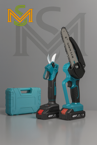 Изображение товара Набор 2 в 1: цепная пила аккумуляторная, секатор, кейс 2 аккумулятора