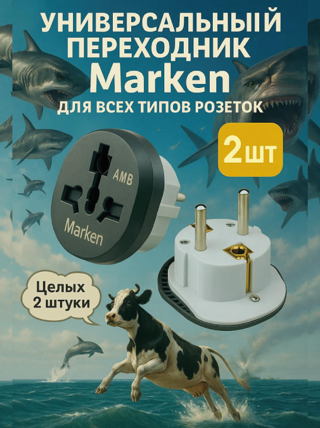 Универсальный сетевой переходник MarKen 16A 2500 Вт CH/EU/UK/HK/IN белый/серый 2 шт.