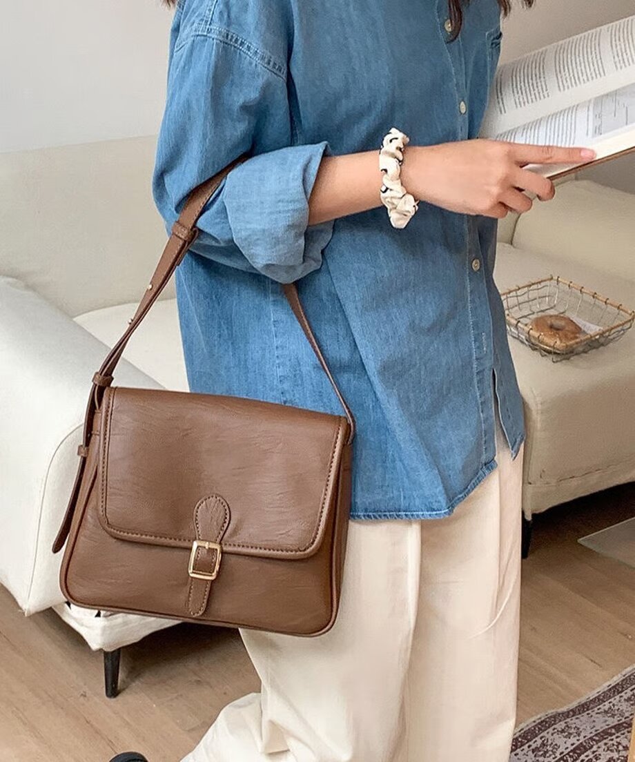 Сумка багет , фактура гладкая, коричневая азалия — фото 1