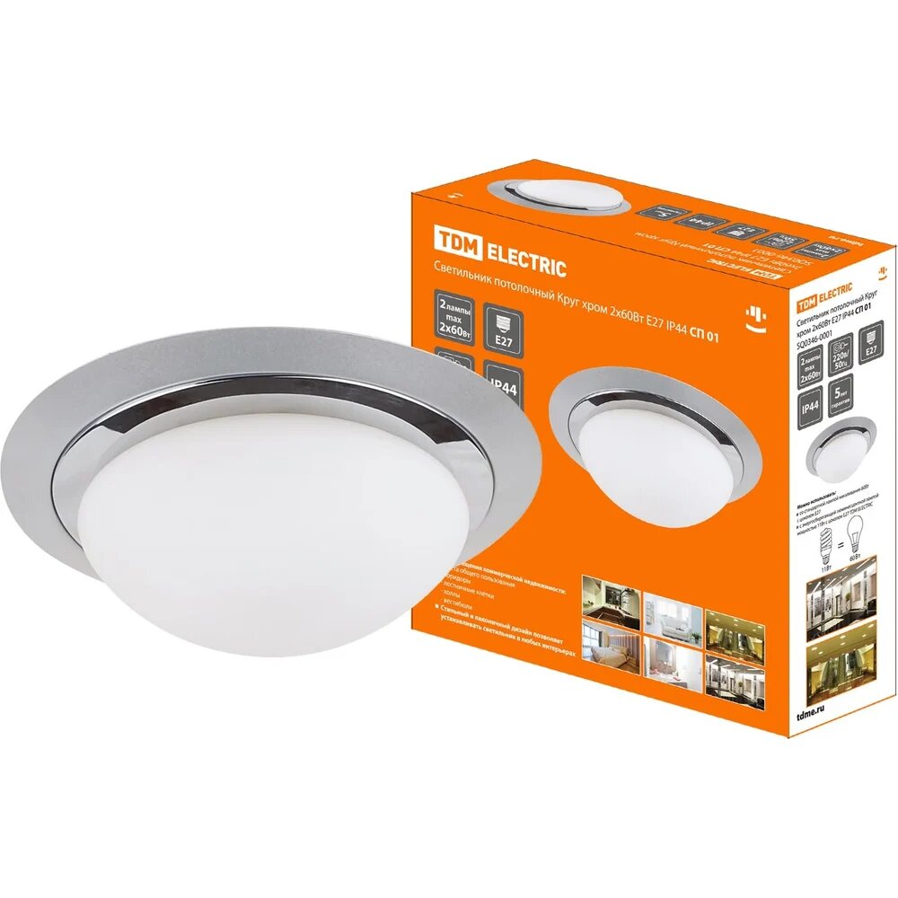TDM ELECTRIC Светильник потолочный Круг хром 2x60Вт E27 IP 44 СП 01 SQ0346-0001